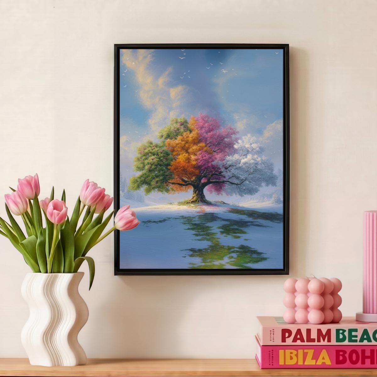 LEINWAND Bilder mit Rahmen - Baum - Jahreszeiten - Winter - Landschaft - 30x40 - Multicolor, Textil (30/40cm) - MuchoWow