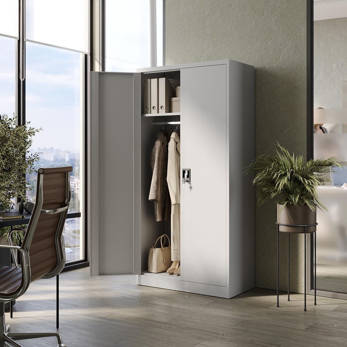 SOZIALRAUMSCHRANK aus Stahl Metallschrank für Büro Stahlschrank für Dokumente Akten Hellgrau 90x45x185cm - Hellgrau, Metall (90/185/45cm) - Muralo