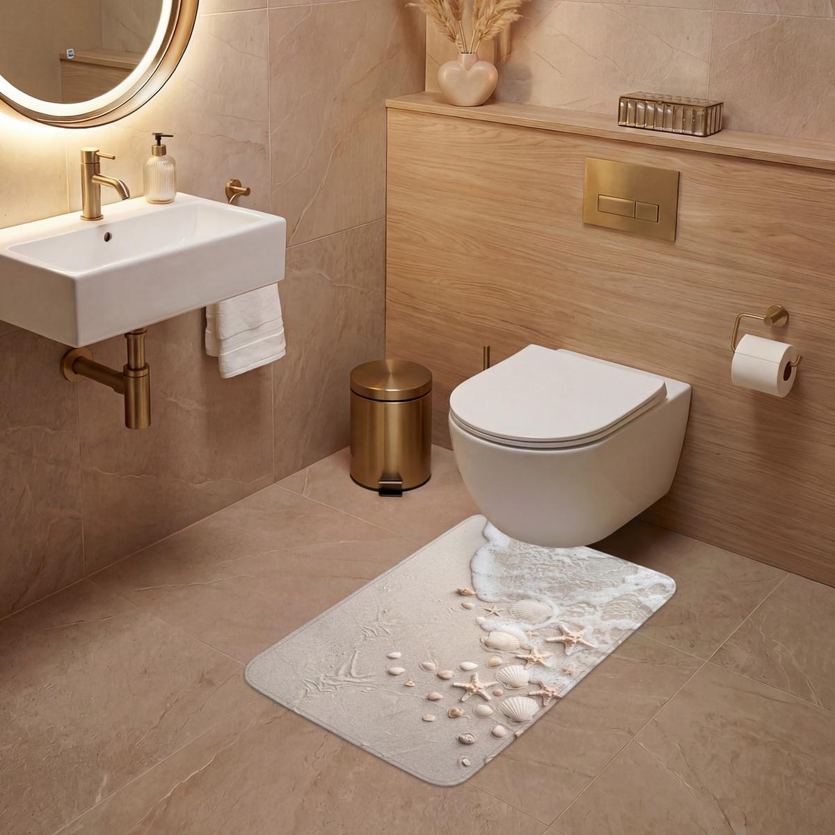 WC-VORLEGER Muscheln - Seesterne - Strand WC Teppich 50x80 cm - Sandfarben, Textil (50/1cm) - OnlyWow