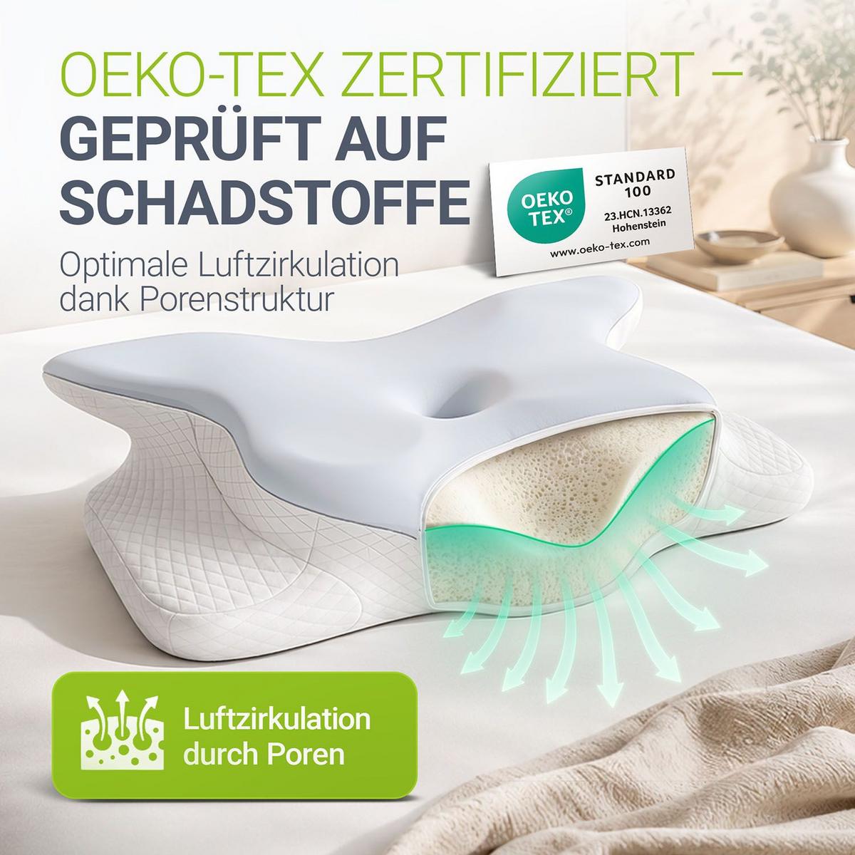 NACKENKISSEN weiß / grau (1er-Set) - Weiß, Textil (41/63cm) - Juskys