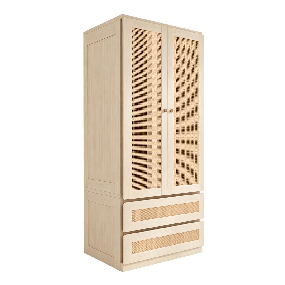 KLEIDERSCHRANK Holzfarbe Kunstrattan Doppeltüren mit 2 Schubladen - Naturfarben, Holzwerkstoff (70/170/55cm) - Urban Meuble