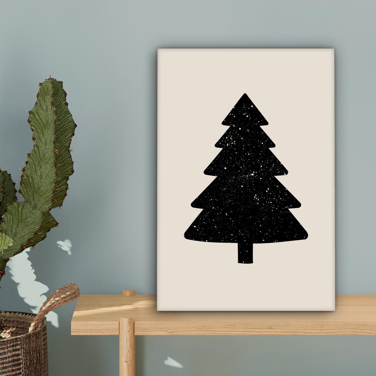 LEINWANDBILD Weihnachtsbaum - Schwarz - Urlaub - Beige Deko Wohnzimmer 20x30 cm - Schwarz, Textil (20/30cm) - MuchoWow
