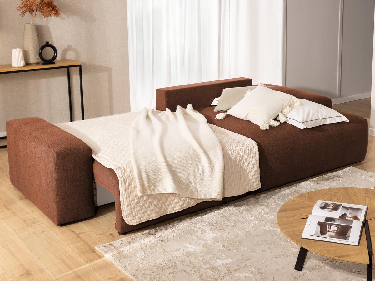 ECKSOFA Lennon aus Braun Strukturstoff mit Schlaffunktion und Bettkasten - Schwarz/Braun, Holz/Kunststoff (264/137cm) - S-Style