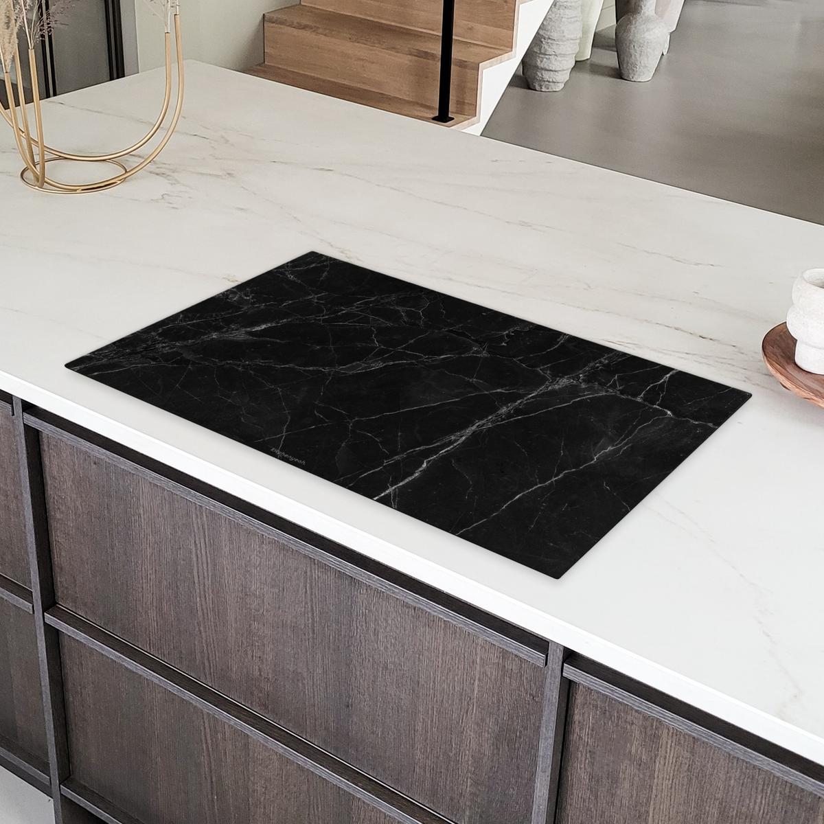 HERDABDECKPLATTE Schwarz - Marmor Ceranfeldabdeckung 90x52 cm - Schwarz, Kunststoff (90/52/0.2cm) - MuchoWow