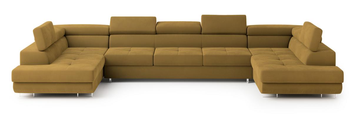 WOHNLANDSCHAFT ISOLANO Gelb Velours-Stoff mit Schlaffunktion - Gelb, Holz (408/90/202cm) - MASSENO