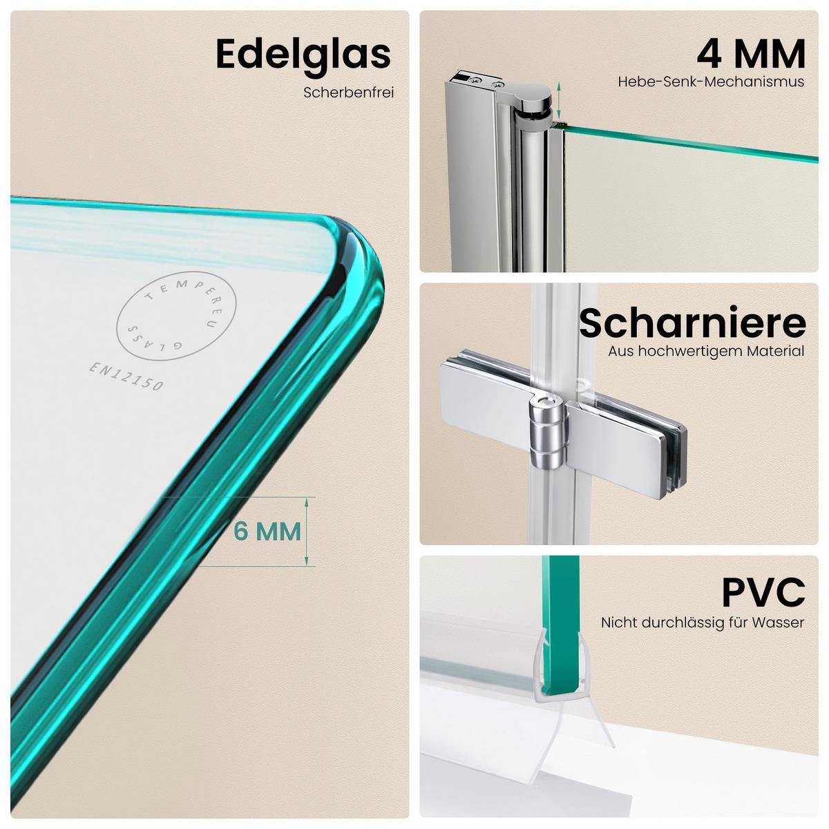 BADEWANNENAUFSATZ 3-teilig faltbar 120/140 cm - Transparent, Glas (120/140cm) - EMKE