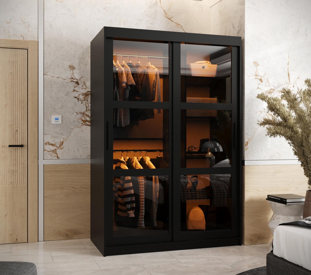 SCHWEBETÜRENSCHRANK 200/120/62 2-türig - Schwarz, Holz/Kunststoff (120/200/62cm) - Abiks Möbel