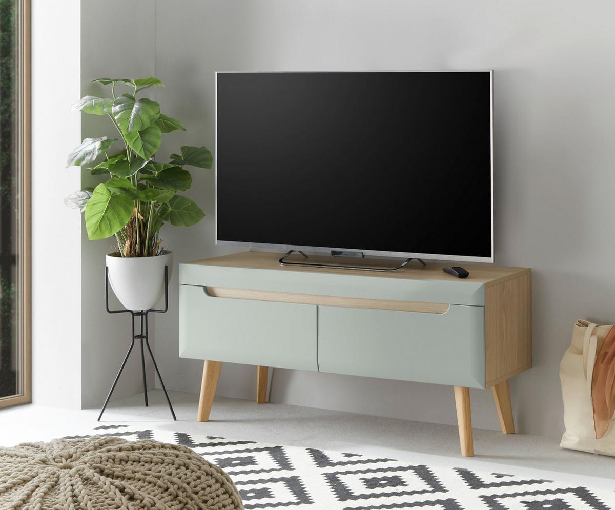 TV-LOWBOARD Pistazie grün, Eiche, skandinavisch 107 cm, TV Unterteil mit Vollauszug - Eichefarben/Pastellgrün, Holz/Holzwerkstoff (107/50/40cm) - Furn.Design
