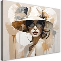 BILD auf Leinwand, Frau mit Hut im beigen Boho Stil - Beige, Textil (90/60cm) - Feeby