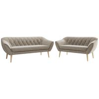 SITZGARNITUR PIRS 3+2 - Greige Strukture - Holzbeine - Greige/Buchefarben, Holzwerkstoff/Textil (180/75/74cm) - MKS