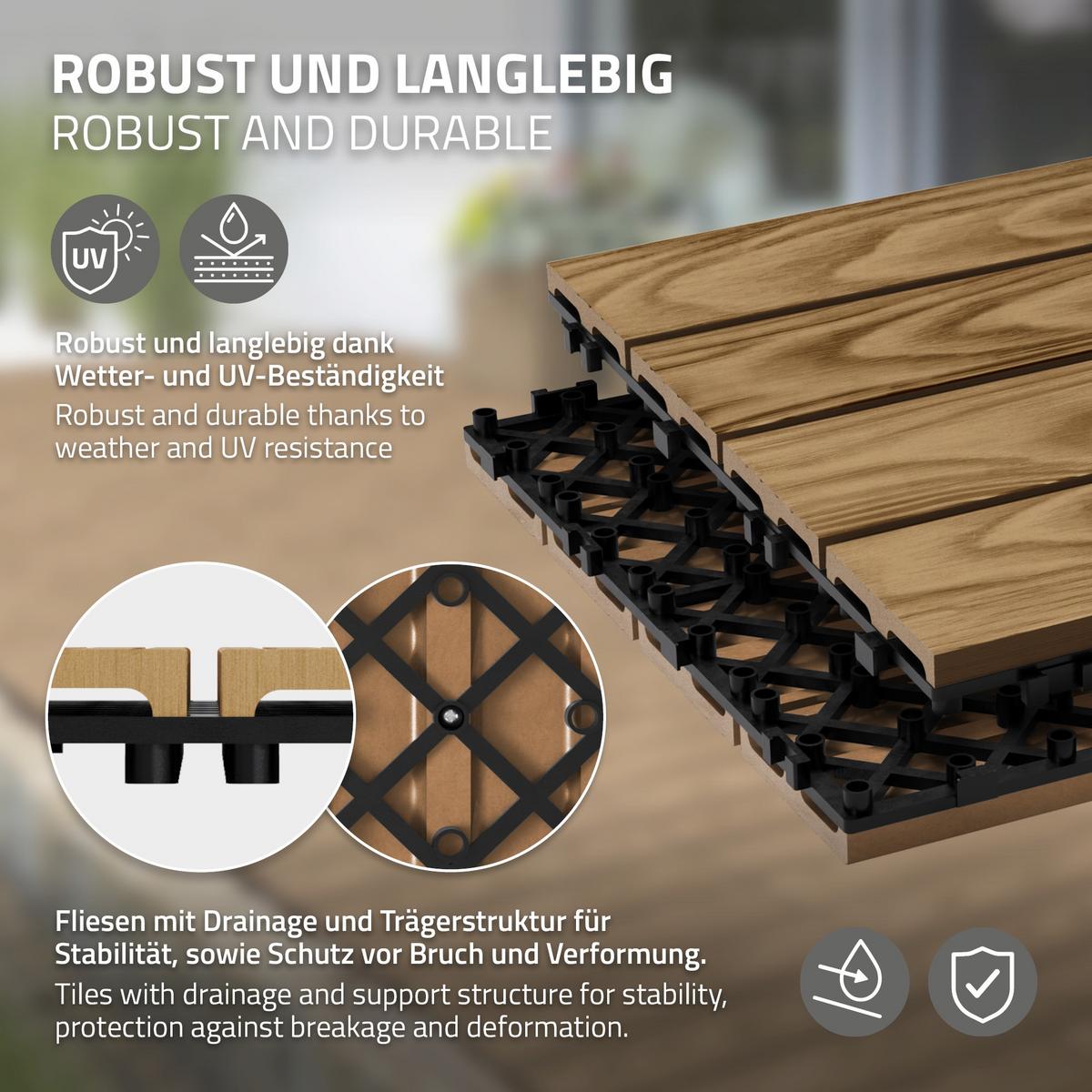 TERRASSENFLIESE Teak 33 Stück - Alteiche, Holzwerkstoff (30/30/2cm) - ML-DESIGN