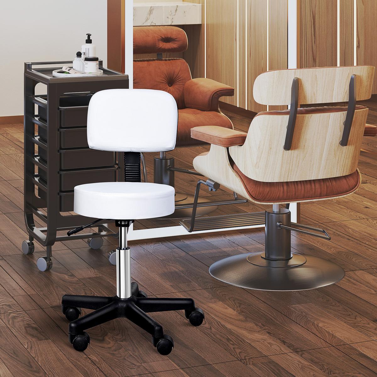 ARBEITSHOCKER höhenverstellbar Rollhocker Drehhocker mit Lehne Rollen Büro Weiß - Weiß, Kunststoff (35/84/35cm) - HOMCOM