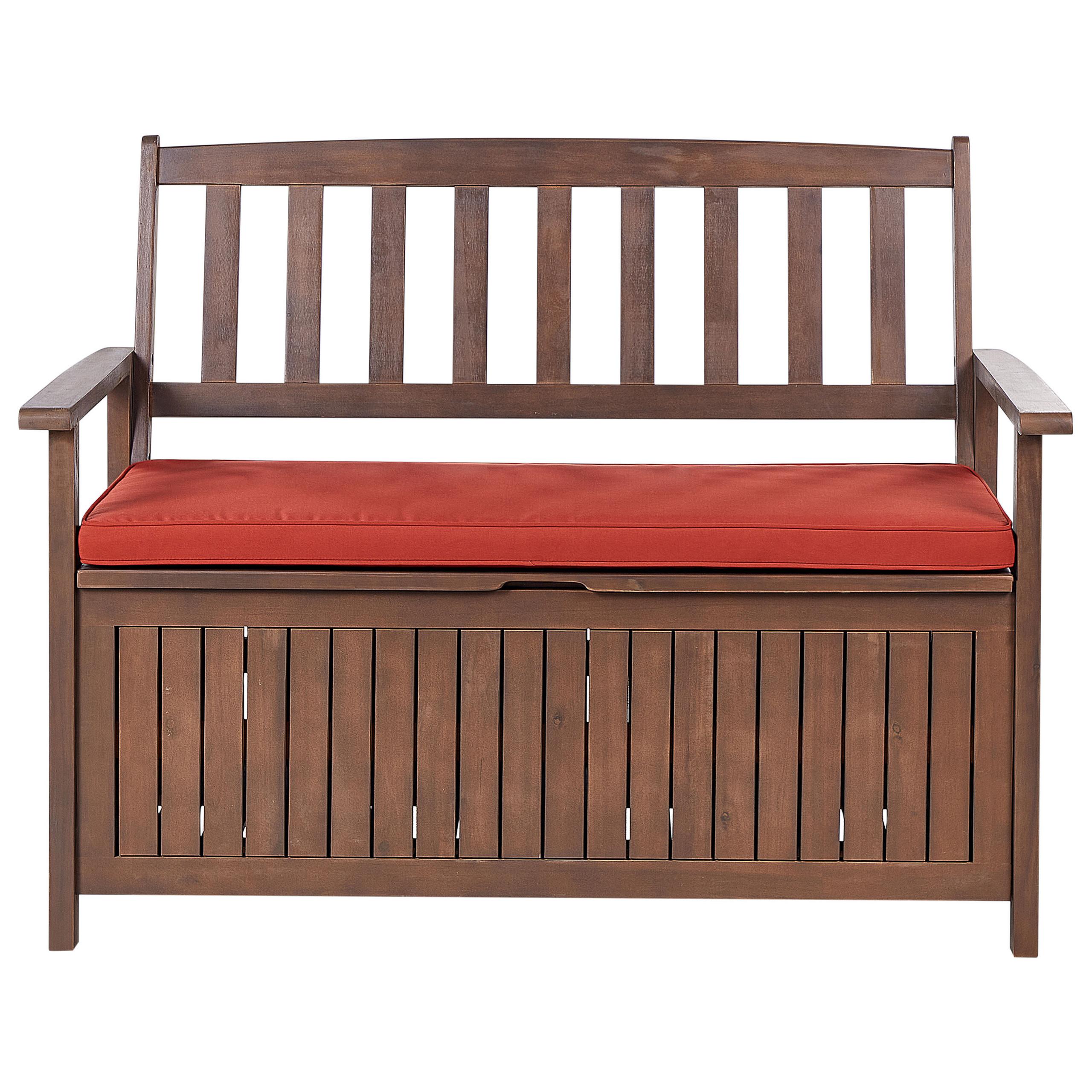 GARTENBANK Akazienholz dunkelbraun mit Stauraum Auflage terracotta 120 Sovana - Dunkelbraun, Holz (120/91/60cm) - Beliani