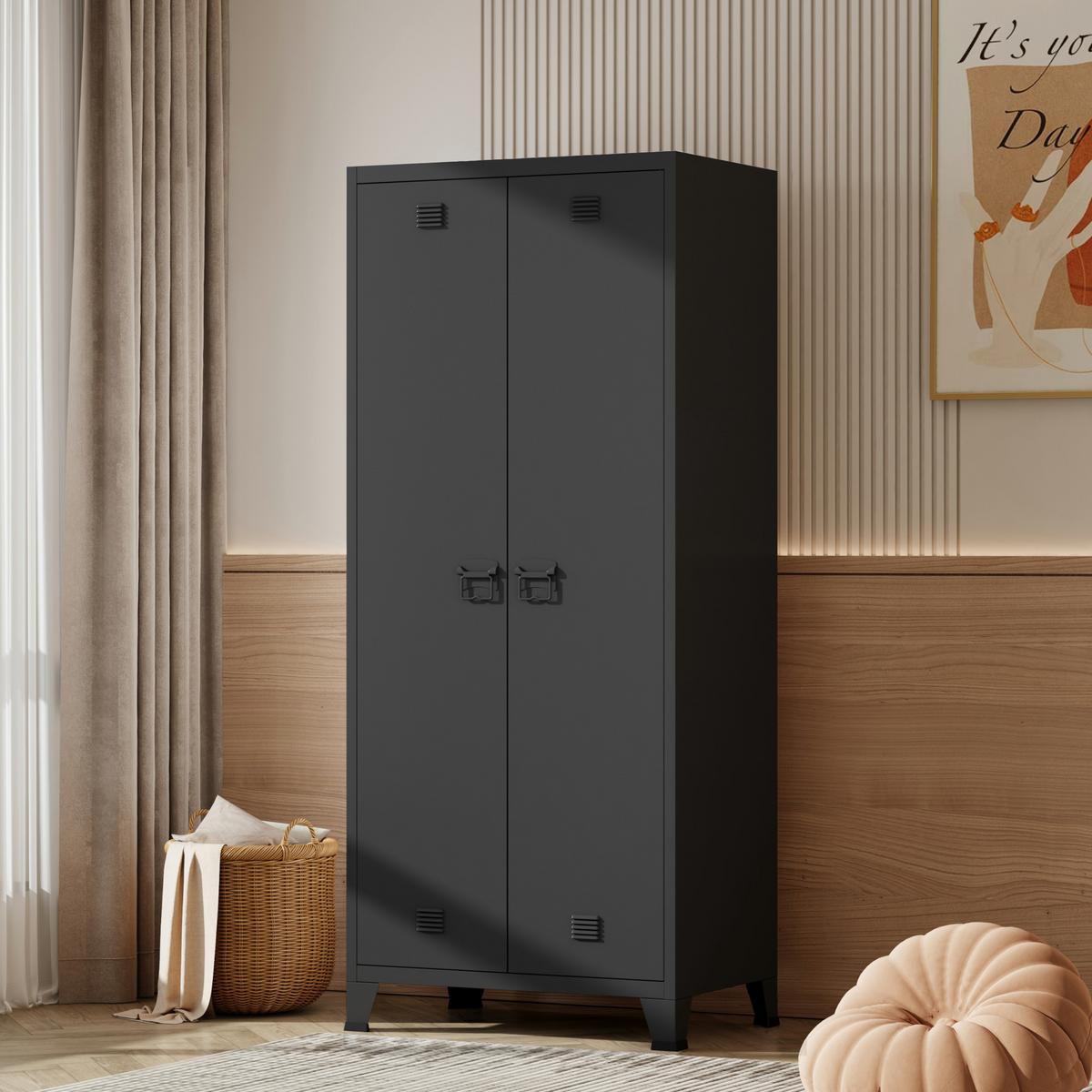 KLEIDERSCHRANK Hankasalmi - Schwarz, Metall (90/180/40cm) - [en.casa]