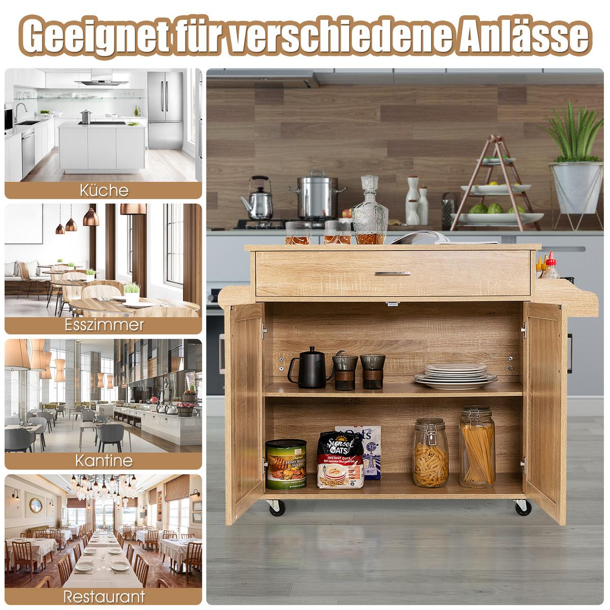 KÜCHENWAGEN Holz Natur - Weiß, Holz (116/85/40cm) - COSTWAY