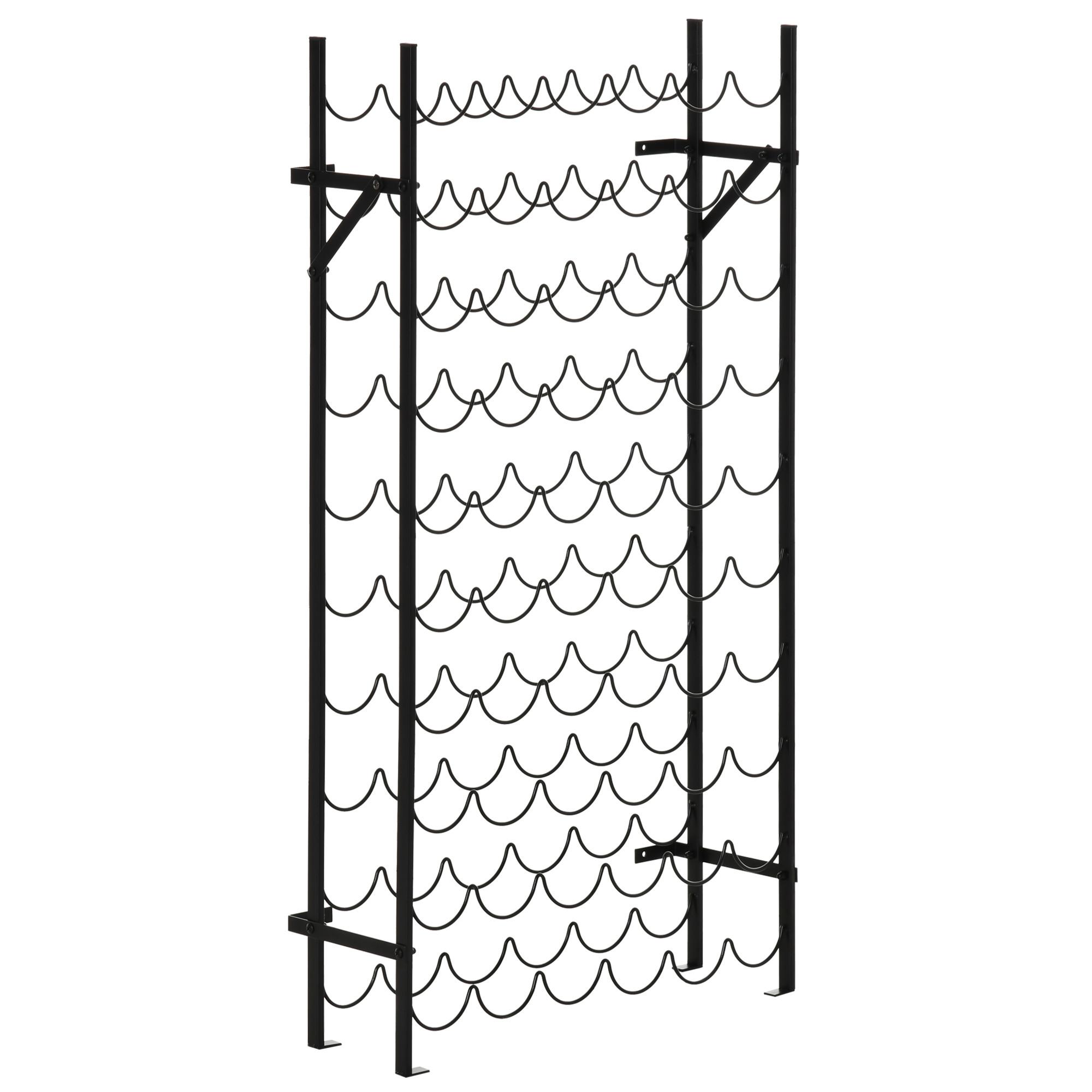 WEINREGAL Weinständer Flaschenregal 60 Flaschen Wandbefestigung Metall Schwarz - Schwarz, Metall (205/118/63cm) - HOMCOM