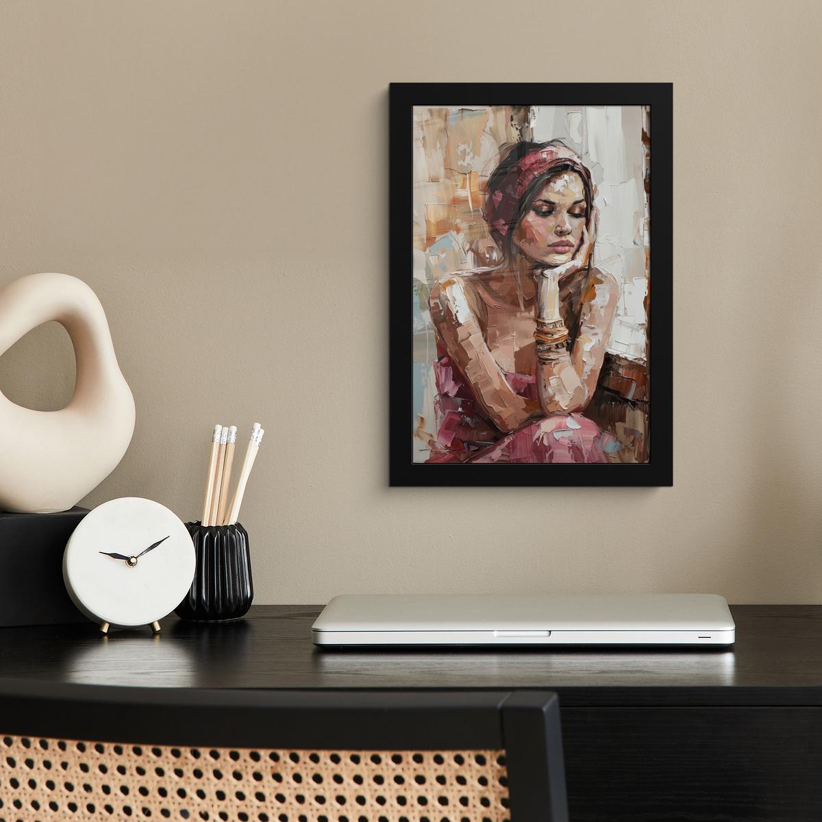 POSTER MIT RAHMEN Frau - Lackierung - Porträt - Modern Poster 20x30 cm - Altrosa, Papier (20/30cm) - MuchoWow