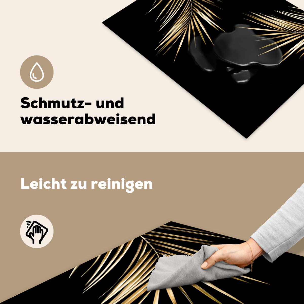 HERDABDECKPLATTE Blätter - Pflanzen - Gold - Schwarz - Luxus Herdabdeckung Induktionsfeld 70x52 cm - Goldfarben, Kunststoff (70/52/0.2cm) - MuchoWow