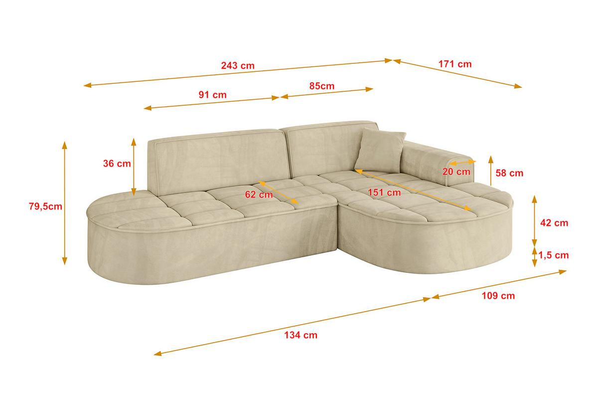 ECKSOFA Ottomane Rechts TARO-L1 - 243x171x79,5 cm Beige - Beige, Holzwerkstoff/Textil (243/171cm) - ALTDECOR