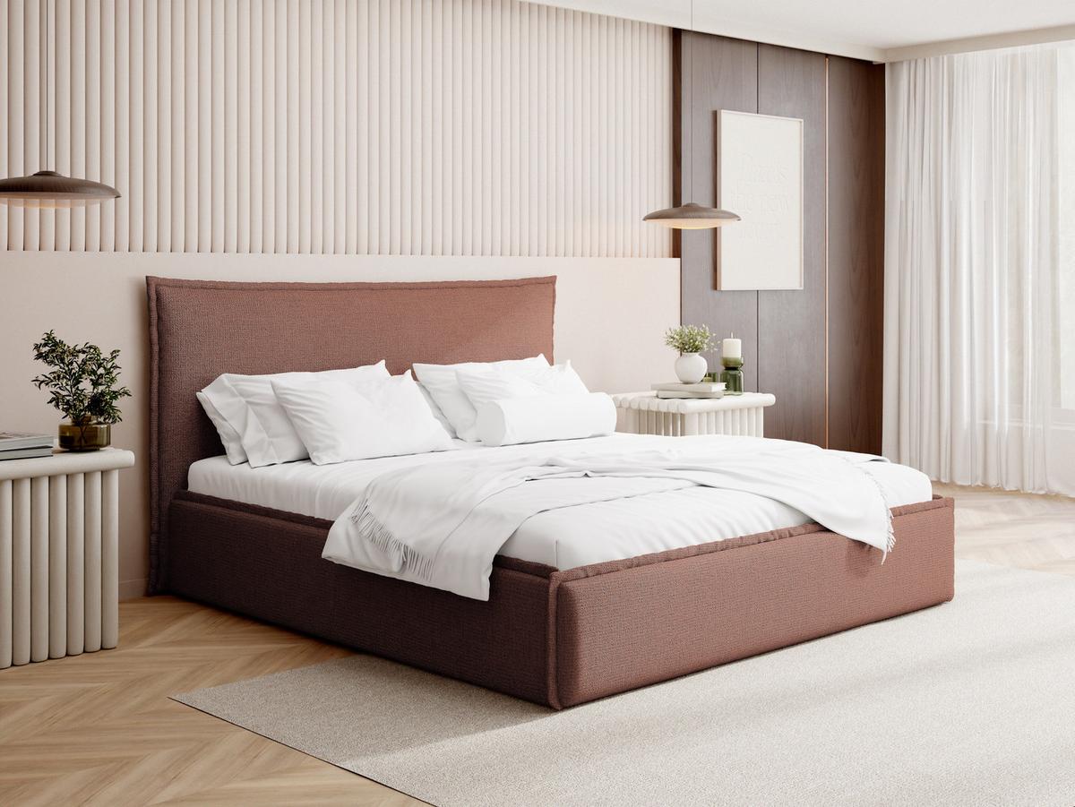 POLSTERBETT Pillow mit Bettkasten, Lattenrost & hohem Kopfteil in Terrakotta Chenille 120x200 cm - Birkefarben/Terracotta, Holz/Kunststoff (120/200cm) - WFL GROUP
