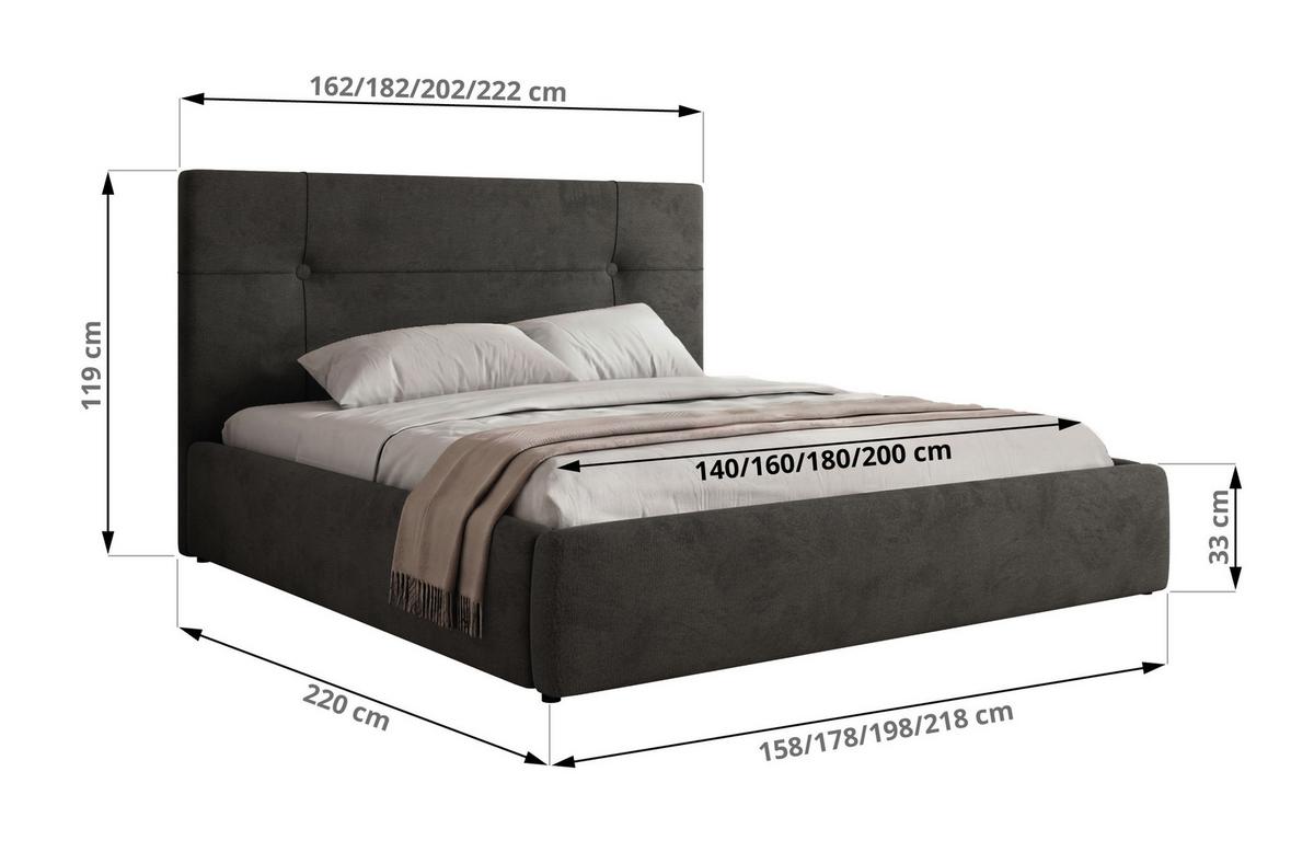POLSTERBETT CALERIO CLASSIC 200/200 - Dunkelgrau Velvet - Matratze Pocket - Dunkelgrau/Schwarz, Kunststoff/Textil (200/200cm) - MKS