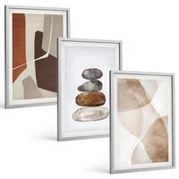 BILDER SET 3er Set - 40x60 cm Silberner Rahmen - Moderne abstrakte Malerei - Silberfarben, Kunststoff (40/60cm) - TULUP