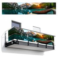 BALKON-SICHTSCHUTZ See - Berge - Sonnenuntergang - Boot Deko XXL 500x110 cm - Petrol, Kunststoff (500/110cm) - MuchoWow