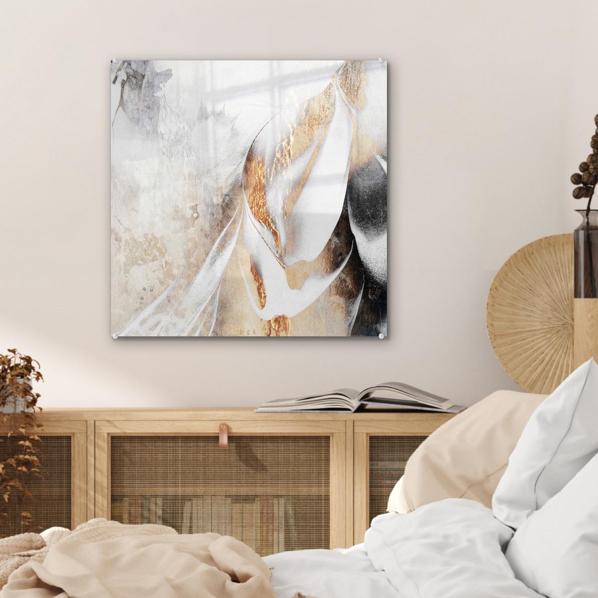 ACRYLGLASBILD Luxus - Abstrakt - Gold - Weiß 50x50 cm - Goldfarben, Glas (50/50cm) - MuchoWow