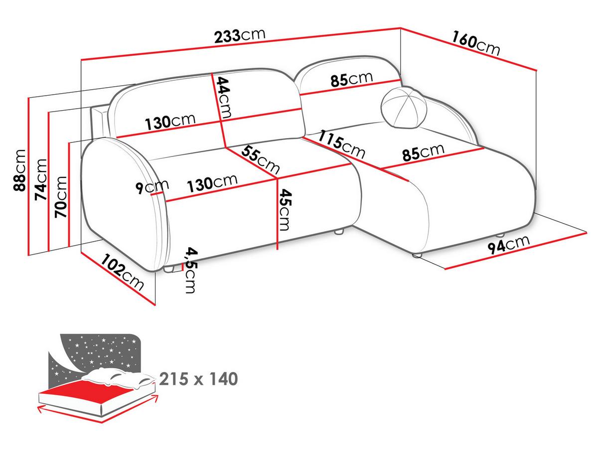 ECKSOFA Dream L - Hellbraun/Schwarz, Holz/Kunststoff (233/160cm) - MIRJAN24