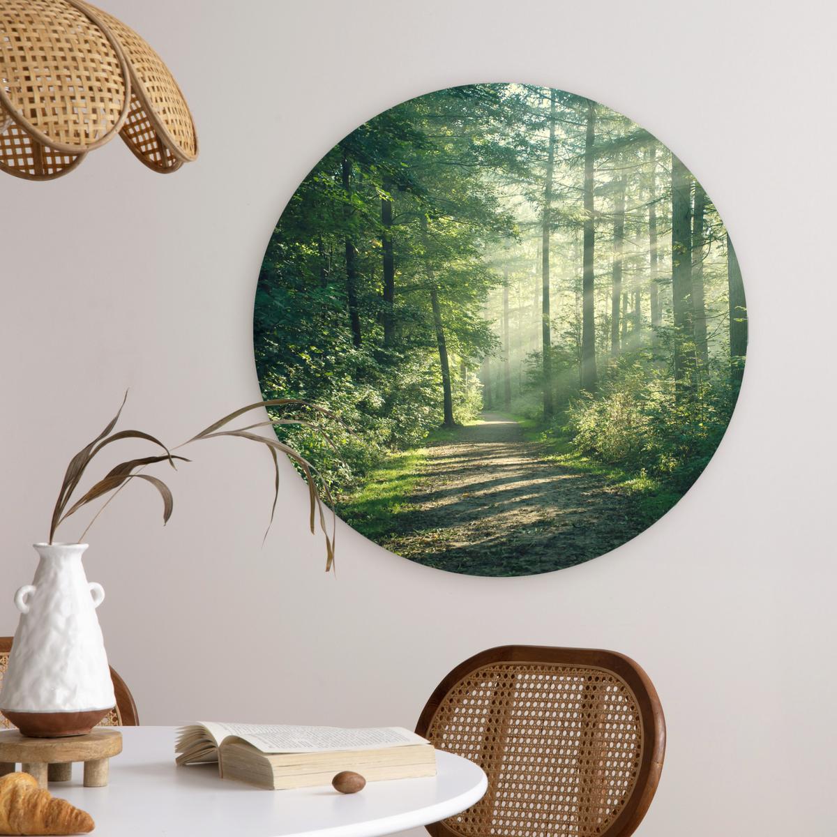 WANDBILD Wald - Weg - Sonne - Bäume - Grün - Natur Wanddeko Schlafzimmer 60x60 cm - Waldgrün, Kunststoff (60/60cm) - MuchoWow