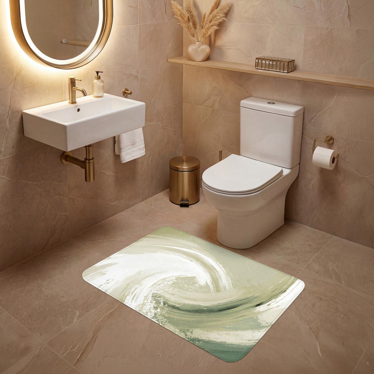 WC-VORLEGER Abstrakt - Pinselstriche - Wellen - Grün Toilettenteppich 90x60 cm - Mintgrün, Textil (90/1cm) - OnlyWow