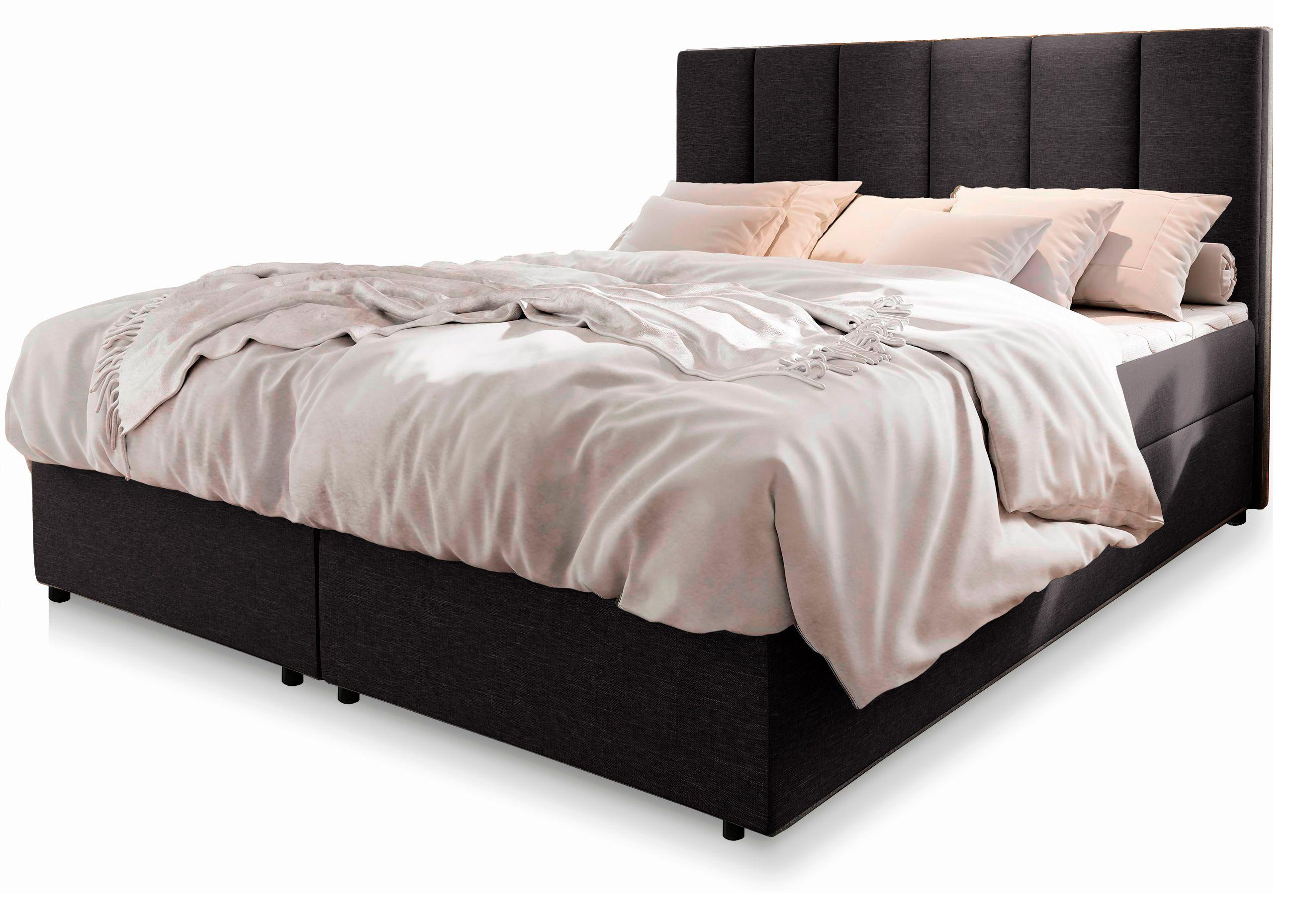 BOXBETT MERIL 160x200 cm mit Matratze und Topper - Schwarz - Anthrazit, Holz (160/200cm) - MASSENO