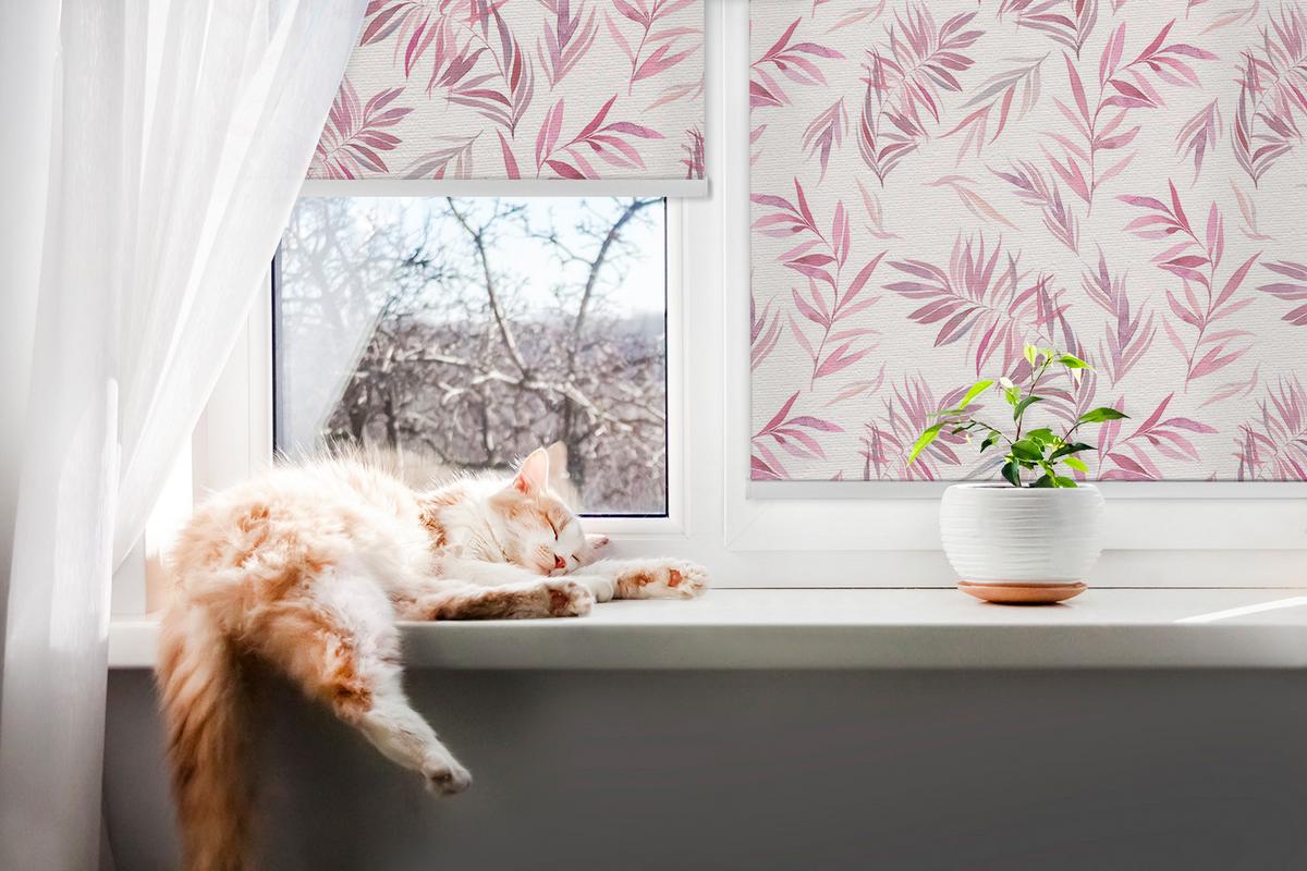 INNENROLLO - Fensterrollo - Rollo - 150x180 cm - Rosa Blätter - Pink, Kunststoff (150/180/0.5cm) - TULUP