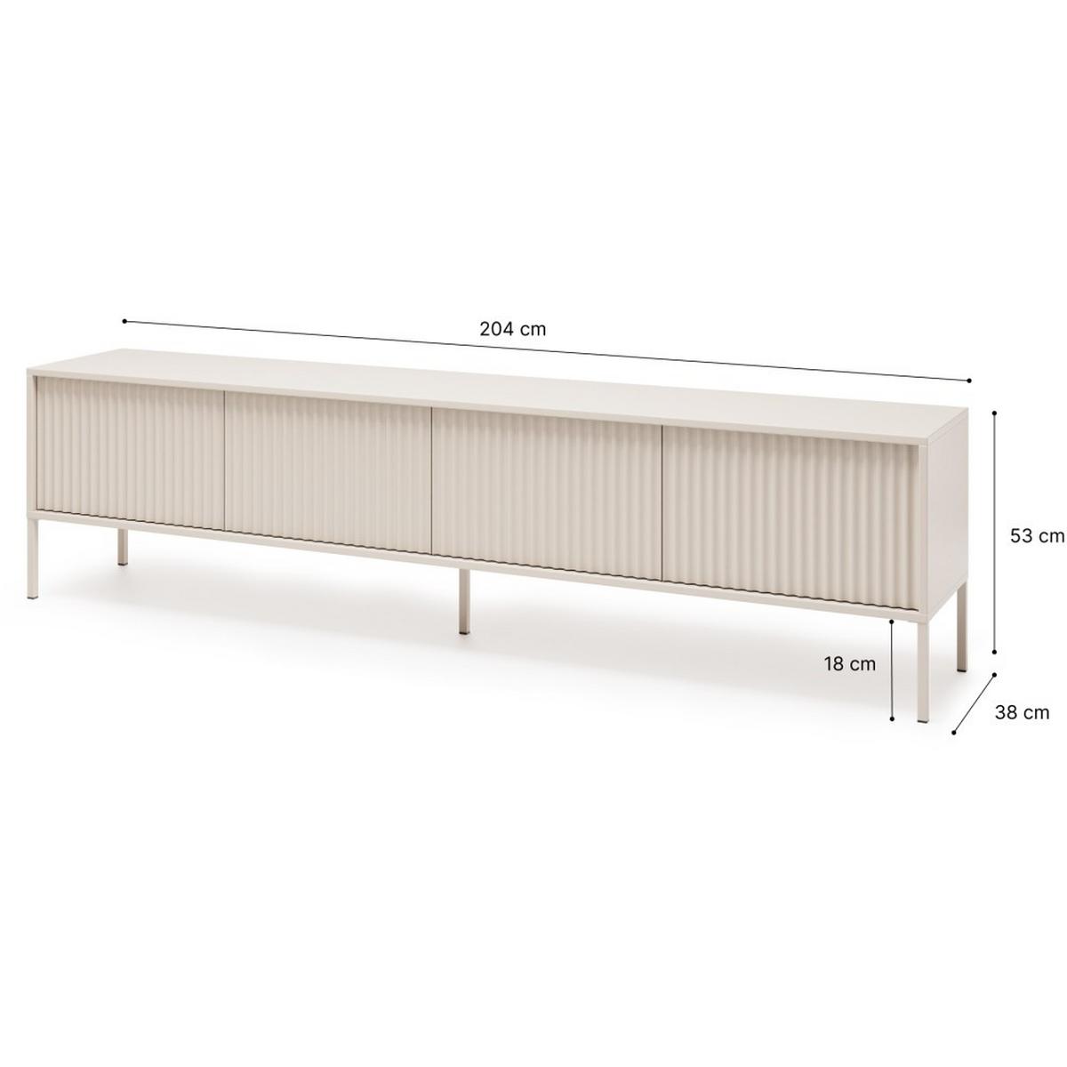 LOWBOARD Noto mit 4 Türen und geriffelten Fronten, 200 cm - Kaschmir, Holzwerkstoff (204/38/53cm) - Beautysofa