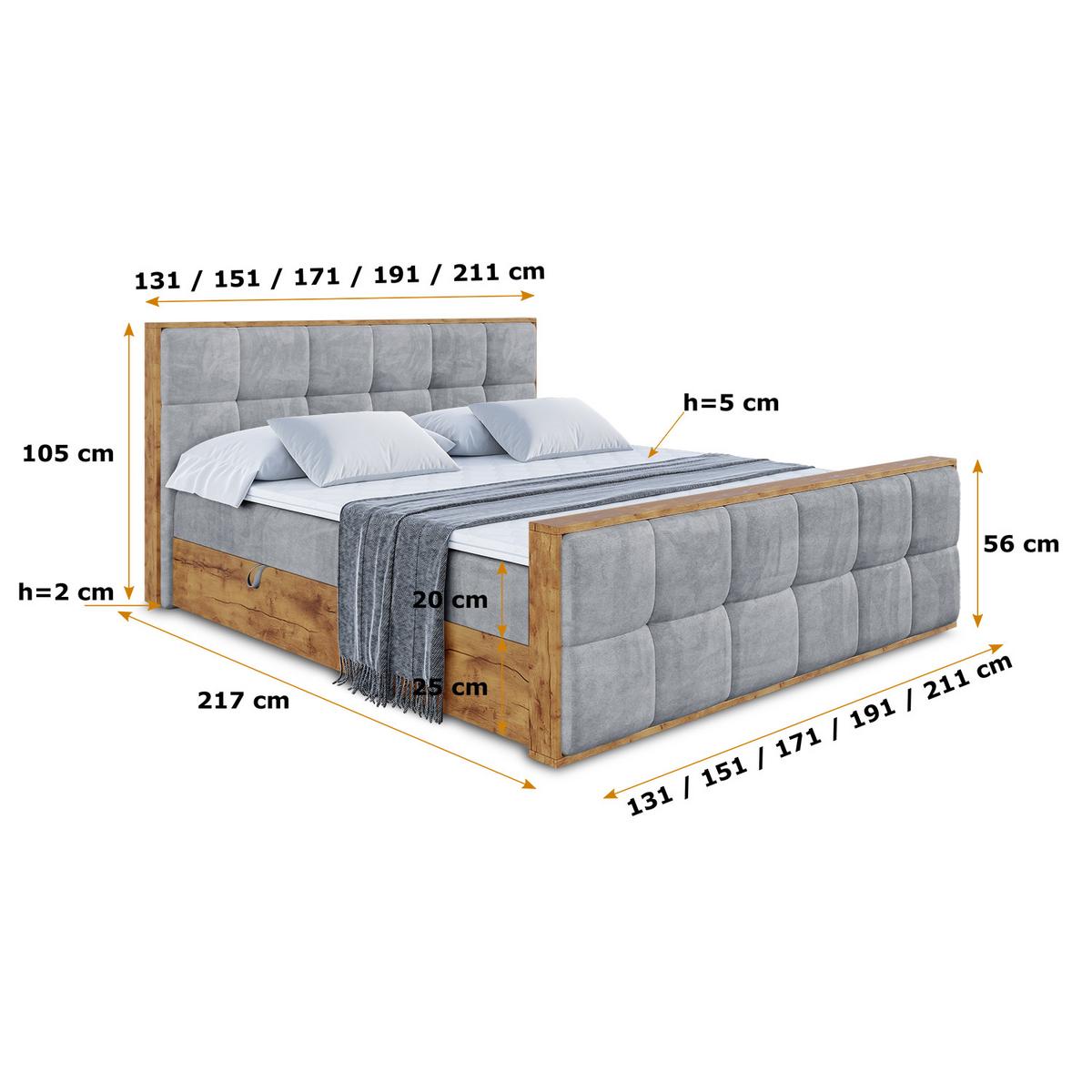 BOXBETT mit Matratze H3 und Lattenrost - LOLLI7-Z - 200x200 - Grau Casablanca - Grau, Holzwerkstoff (200/200cm) - ALTDECOR