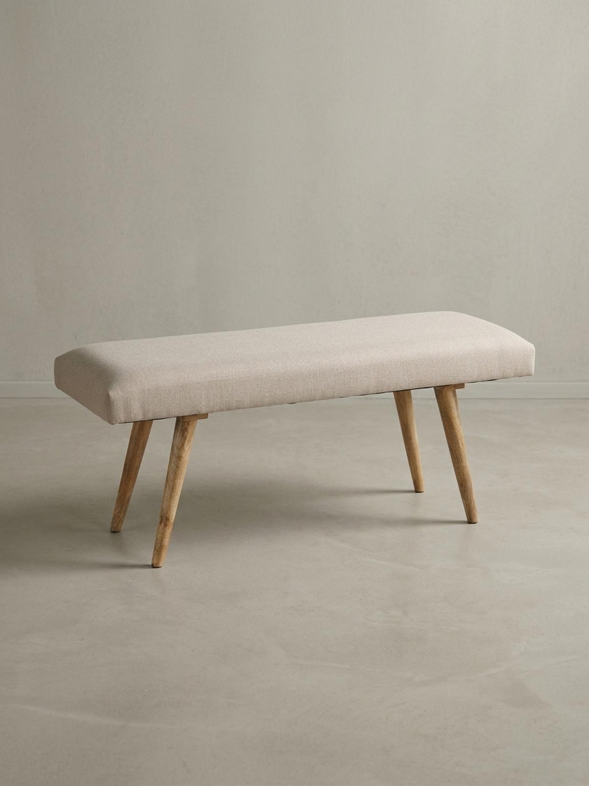 SITZBANK SILE Retro Stil Stoffbezug Massivholz, Beige 117x38x51 cm - Beige/Braun, Mangoholz/Textil (117/51/38cm) - KADIMA DESIGN