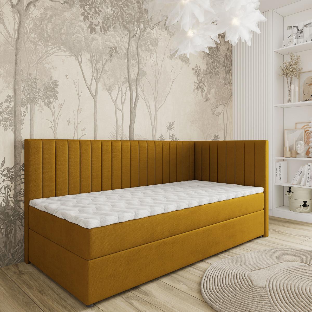 BOXBETT ARIS 100x200 cm mit Matratze und Topper, H2+H3 - Gelb - Gelb, Holz (100/200cm) - MASSENO
