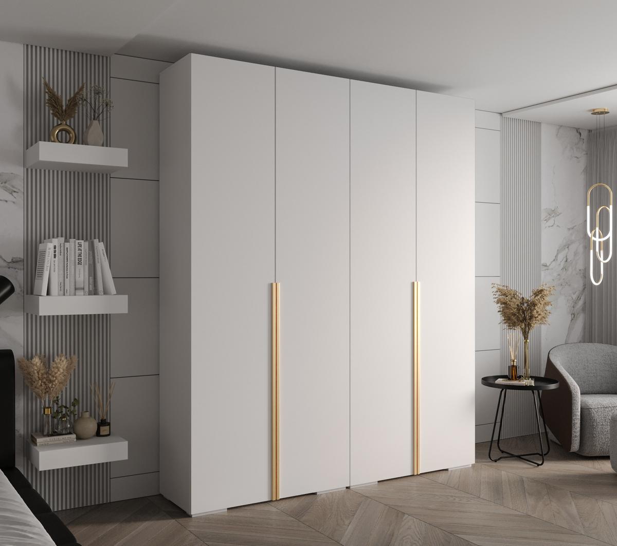 DREHTÜRENSCHRANK 236.7/200/47 4-türig - Goldfarben/Weiß, Holz/Metall (200/236.7/47cm) - MÖBEL KRYSPOL