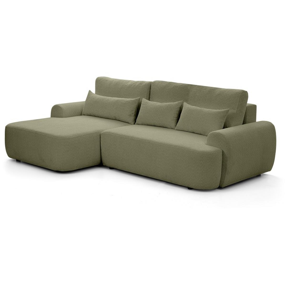 ECKSCHLAFSOFA Oliver im Bouclé-Gewebe, Hellgrün, links - Schwarz/Hellgrün, Textil (266/160cm) - Beautysofa