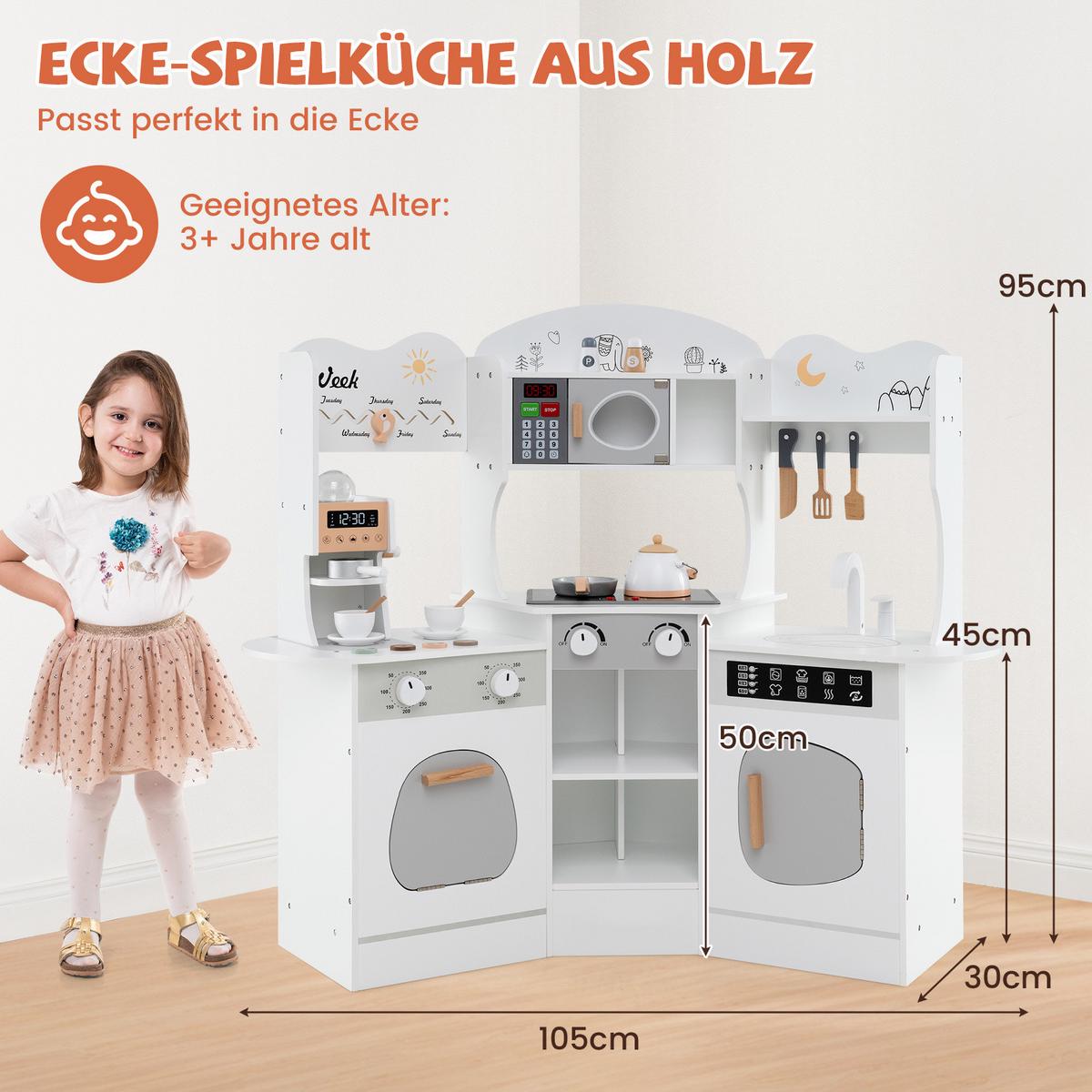 ECK-SPIELKÜCHE Weiß - Weiß, Holzwerkstoff (105/95/30cm) - COSTWAY
