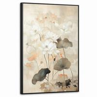 LEINWAND Bilder mit Rahmen - Blumen - Japandi - Wabi sabi - 60x90 - Sandfarben, Textil (60/90cm) - MuchoWow