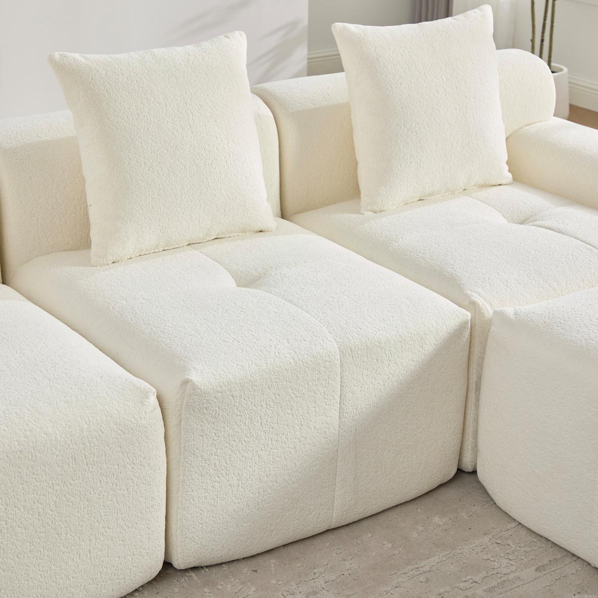 ECKSOFA Modulares Sofa Beige L-Form mit Hocker & Memory-Schaum - Beige, Textil (97/100cm) - Urban Meuble