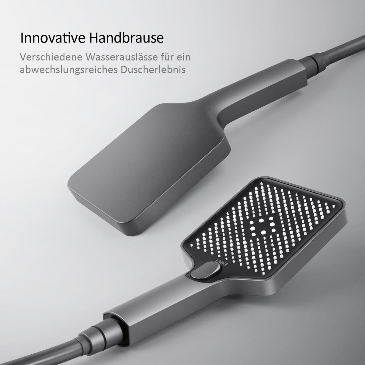 ÜBERKOPFBRAUSESET mit Armatur Thermostat Ablage Anthrazit 114,2/30,3/46 cm - Anthrazit, Metall (36/106.6/48.7cm) - EMKE