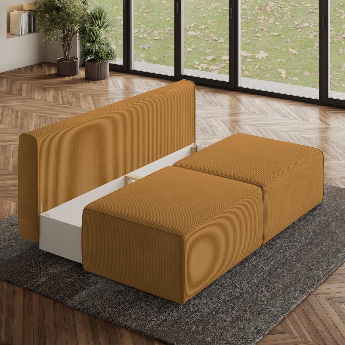 ECKSOFA VARNA P Gelb Kordstoff mit Schlaffunktion - Gelb/Grau, Holz/Kunststoff (196/158cm) - MASSENO