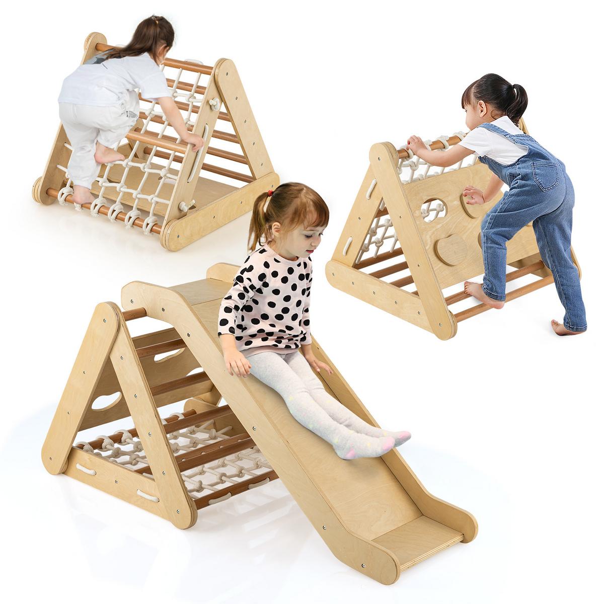 KLETTERDREIECK 4 in 1 Holz - Naturfarben, Holz (64/58/63cm) - COSTWAY