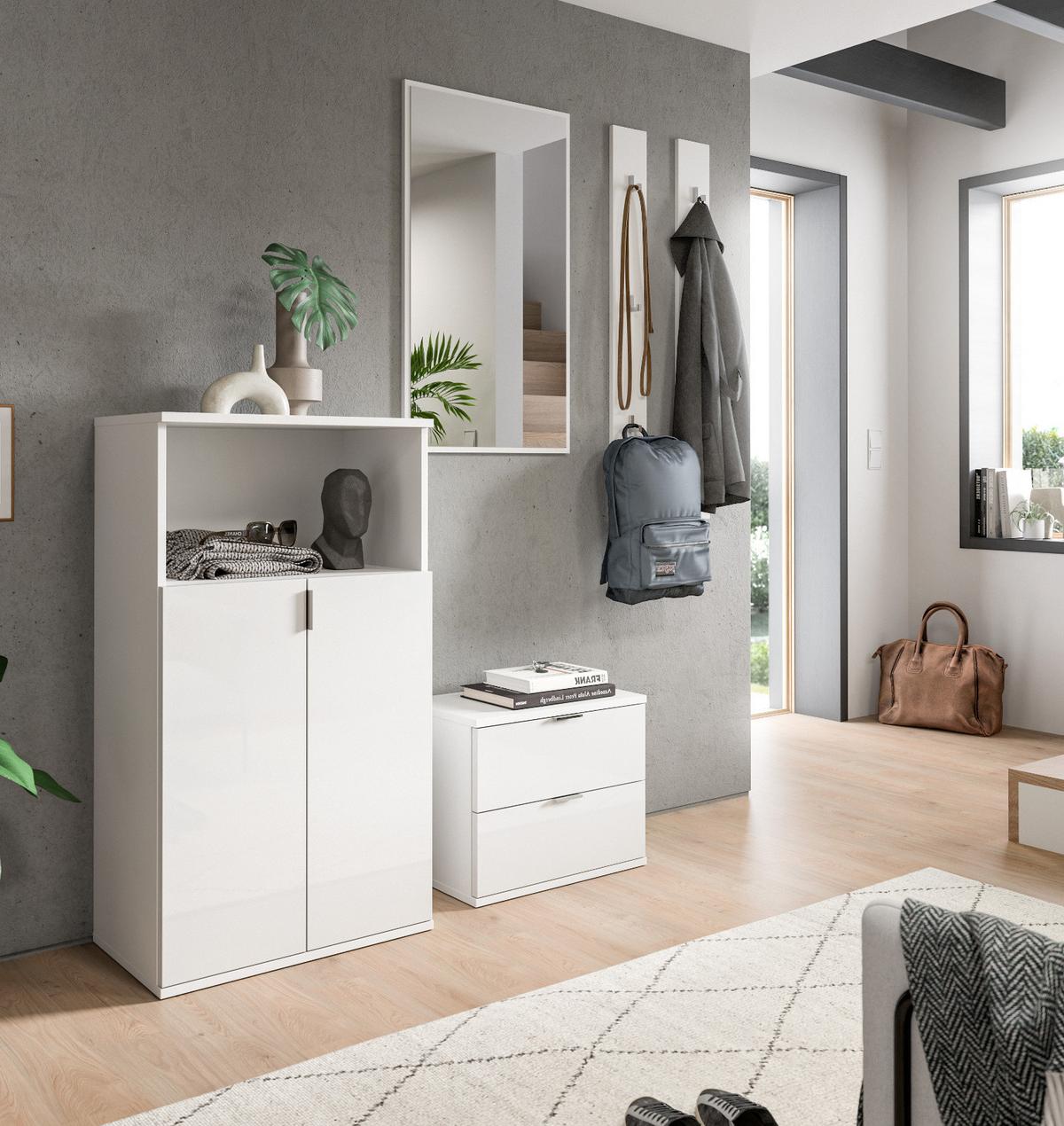 KOMMODE weiß Hochglanz 61 x 110 cm, Mehrzweckkommode mit 5 Fächern - Chromfarben/Weiß Hochglanz, Holzwerkstoff/Kunststoff (61/110/37cm) - Inn.Furn