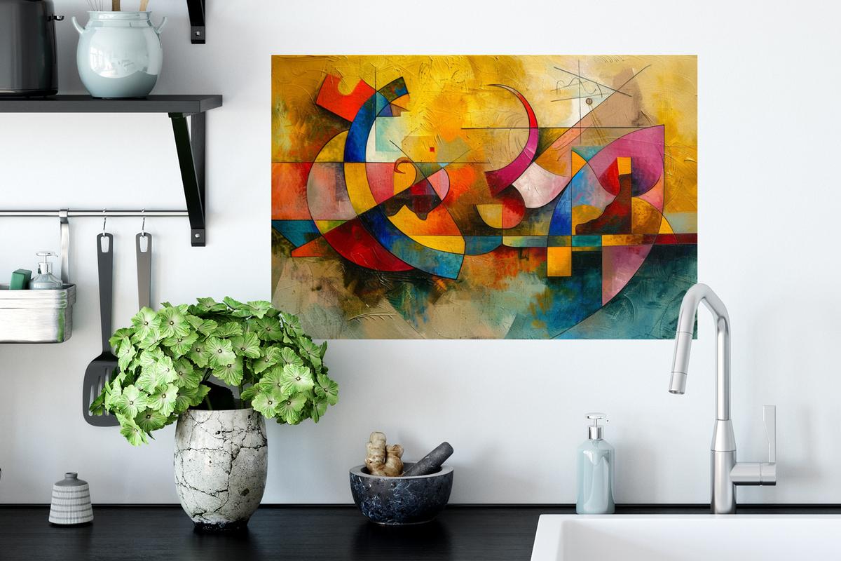 WANDTATTOO Kunst - Abstrakt - Modern Deko Wohnzimmer 60x40 cm - Gelb, Kunststoff (60/40/0.1cm) - MuchoWow
