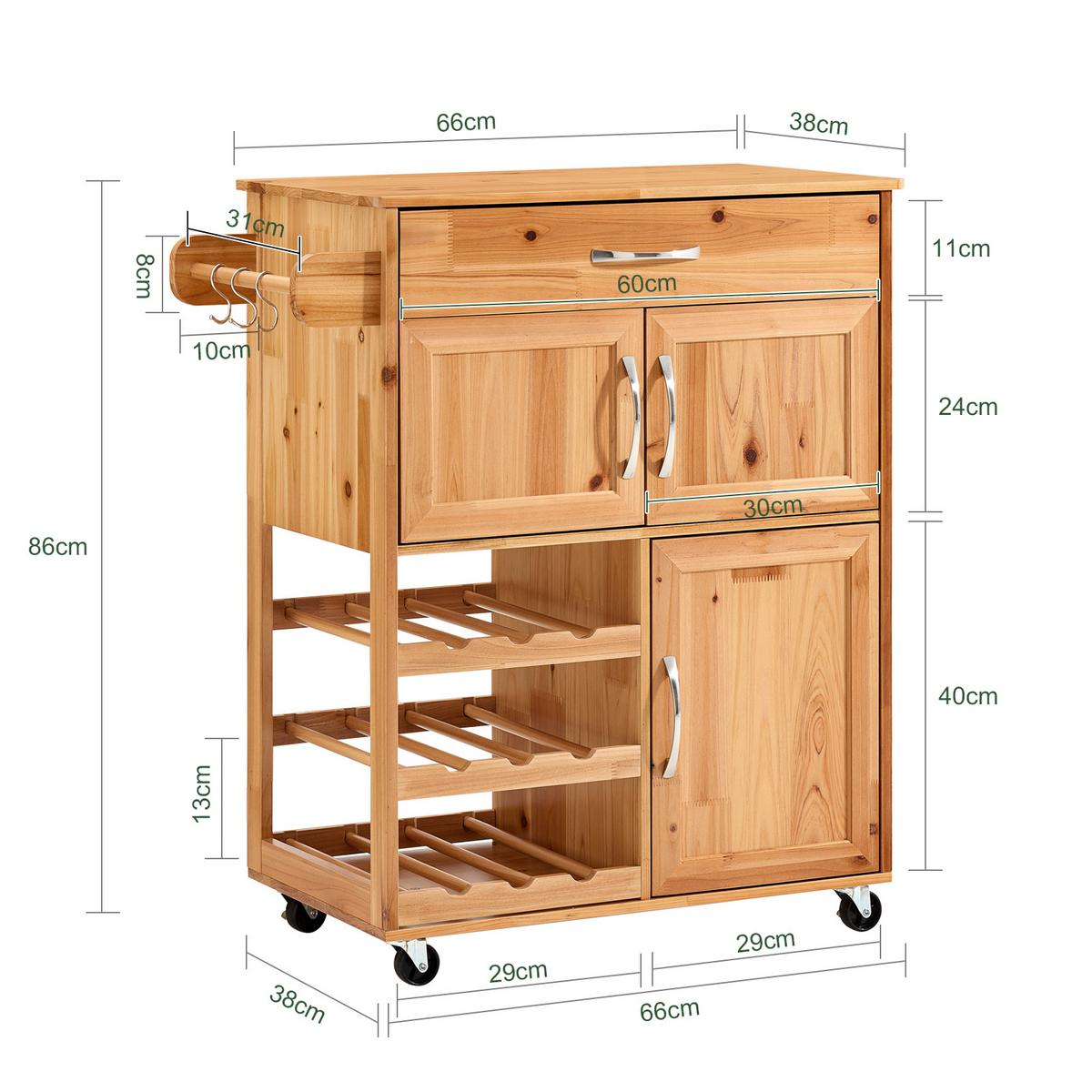 SERVIERWAGEN aus Holz, 66×86×38cm - Naturfarben, Holz (66/86/38cm) - SoBuy