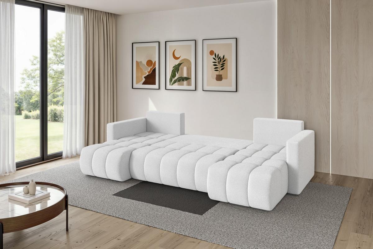 WOHNLANDSCHAFT mit Schlaffunktion und Bettkasten GARD-U 300x146x85 Weiß Bouclé - Schwarz/Weiß, Holzwerkstoff/Kunststoff (300/85/146cm) - ALTDECOR