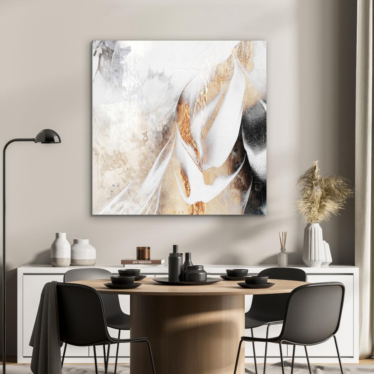 METALLBILD Luxus - Abstrakt - Gold - Weiß 90x90 cm - Goldfarben, Metall (90/90cm) - MuchoWow
